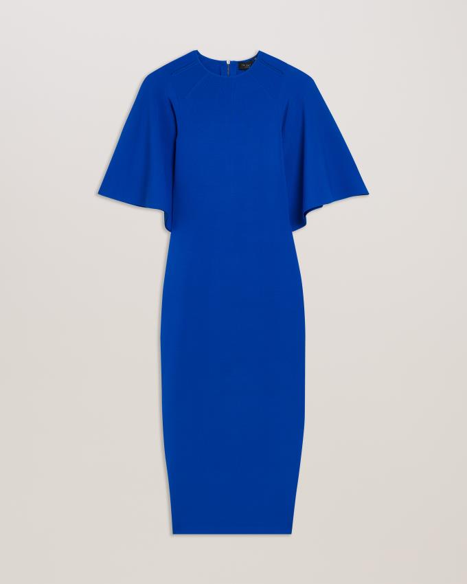 Peignoir Ted Baker Fluted Sleeve Knitted Bodycon Midi Bleu Femme | XLW-87242868